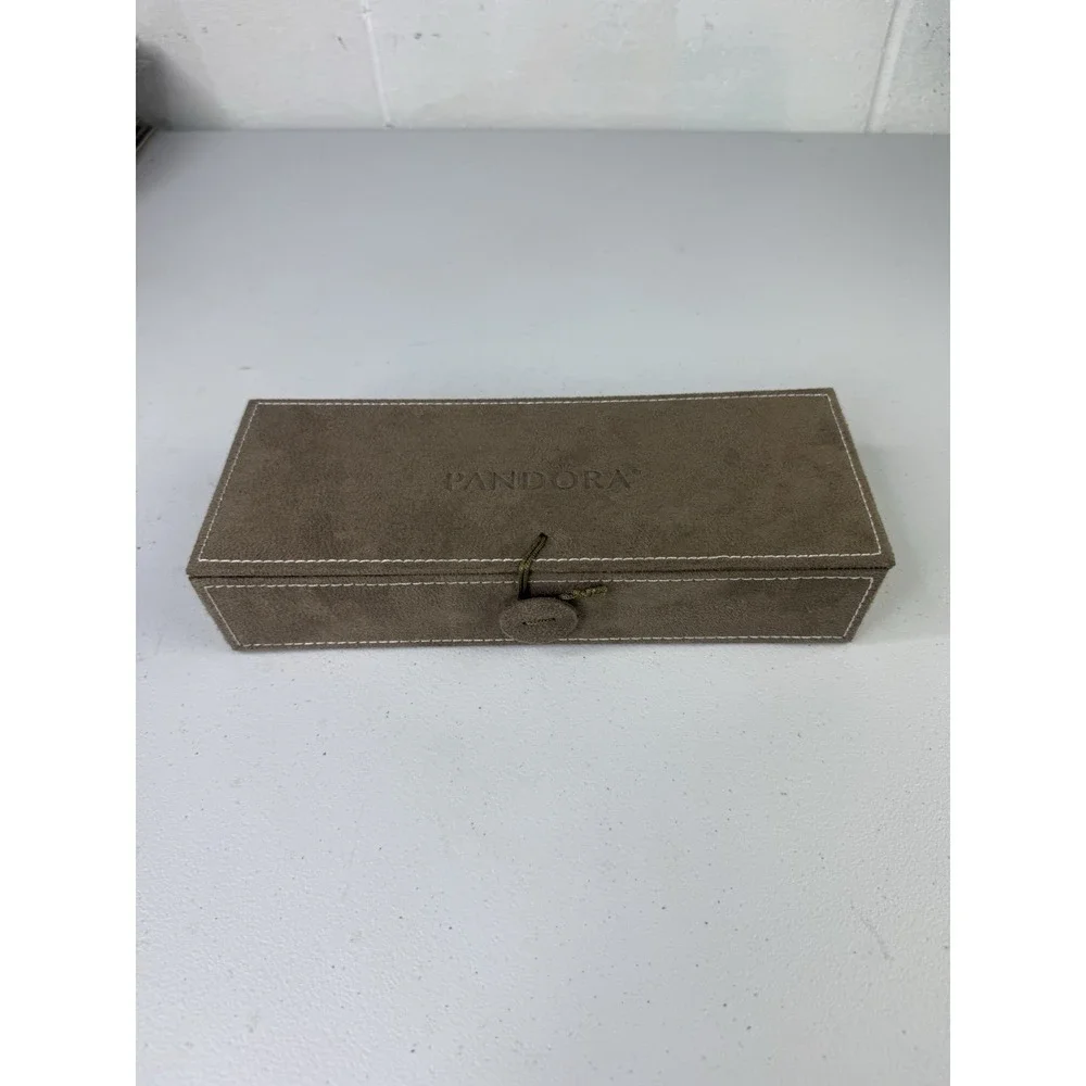 Authentic Pandora Suede Tan Jewelry Box With Inserts And Tie Down Closure Chrty